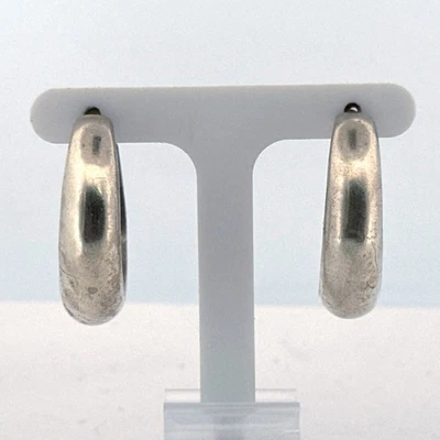 Estate Sterling Silver 925 Wide Hoop Earrings 1.18" 12.2g Classic Polished - Image 1 of 4