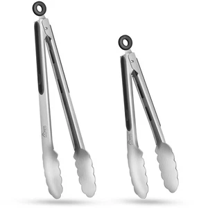 Stainless Steel Kitchen Tongs Set of 2-9" and 12", Locking Metal Food - Picture 1 of 5