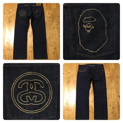BAPE × Stussy Logo denim pants a bathing ape NIGO Size L - Image 1 of 4
