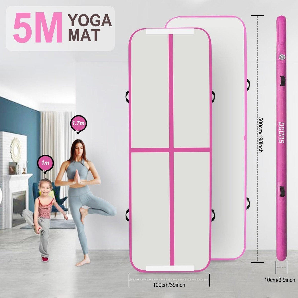 AWSUM Tapis Gonflable De Gymnastique 3,5x3,5m - 10cm D'épaisseur - Pour Yoga, Danse, Taekwondo - Livré Avec Pompe à Air