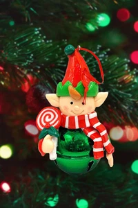 Christmas Ornament - Glossy Gingerbread Elf with Lollipop. Wizardi Festive De... - Picture 1 of 3