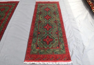 Green Runner Rug 2'8x6'8 ft Vintage Turkmen Handmade Traditional rug- Home Decor - Image 1 of 4