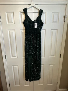 Baltic Born Green Sequin Dress Size Medium With Thigh High Slit - Picture 1 of 5