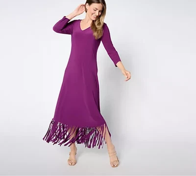 Attitudes by Renee Regular Como Jersey Fringe Maxi Dress Berry Purple XL A652703 - Image 1 of 4
