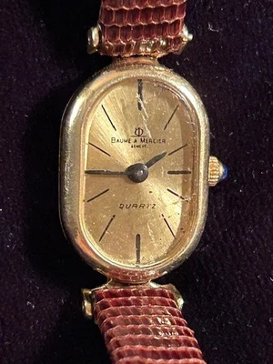 Vintage 1981 Baume & Mercier 14K  Gold Ladies Watch, Quartz, Lizzard Strap - Image 1 of 4