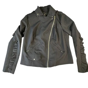 Lane Bryant Jacke Damen 14 marineblau gestreift Moto Reißverschluss Rüschen Schößchen Blazer - Bild 1 von 11