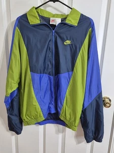 Vintage Nike Windbreaker Jacket 90s Blue Green Full Zip Size Large Pockets - Picture 1 of 7