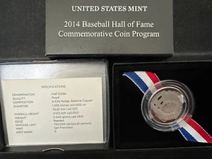 2014-S Baseball Hall of Fame Proof Clad Half Dollar w US Mint OGP - Box & COA - Picture 1 of 1