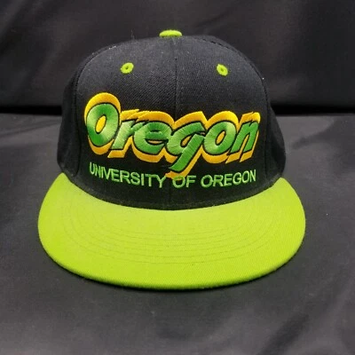Vintage Oregon Ducks Football Hat Snap Back Green & Yellow Flat Brim  - Image 1 of 4