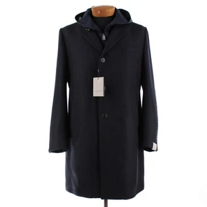 Corneliani NWT Wool/Cashmere Top Coat w Removable Bib & Hood Sz 52R (L US) Blue - Picture 1 of 23