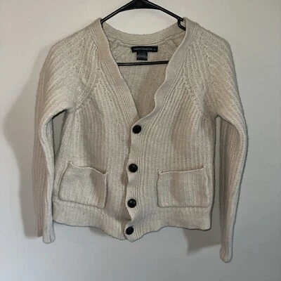 Cárdigan suéter French Connection para mujer pequeño marfil lana botones cottagecore Foto 1 de 4