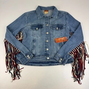 NUEVO CON ETIQUETAS Scully Mujer Talla M Chaqueta Denim Borla Vaquera Western Colorido Flecos - Imagen 1 de 7