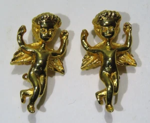 Vintage CATHE Gold Tone Angel Cherub Brooch Pins Set of Two (2) - Picture 1 of 3