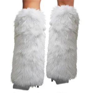 Women's Fur Leg Warmers Sexy Furry Fuzzy Leg Warmers Soft Boot Cuffs Cover White - Picture 1 of 6