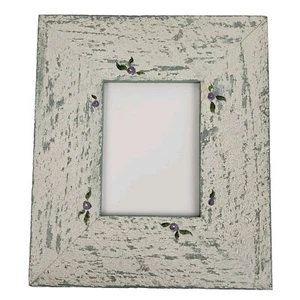 Picture Photo Needlepoint Wood Frame w/Matte~10×9~Floral~Crackle Paint~Old World - Picture 1 of 6