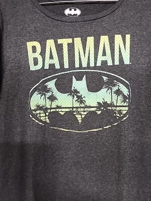 Batman Logo T-Shirt Palm Trees Women's T-Shirt Medium Charcoal  Color Excellent  - Image 1 of 4