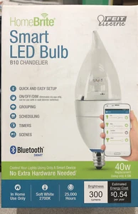 (1) NEW HomeBrite Smart LED Bulb B10 Chandelier 4.5w (40w rep) 2700K BLUETOOTH - Picture 1 of 2