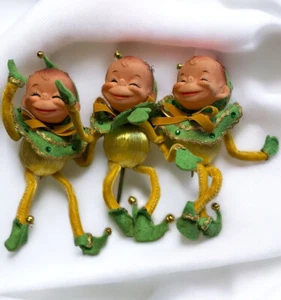 Vintage Satin gesponnene Kugel Elfe Pixie Weihnachtsschmuck Plektren Pfeifenreiniger Filz kitschig - Bild 1 von 14