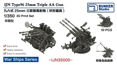 Bunker Studio 1/350 IJN Type96 25mm Triple AA Gun Early (10 pcs)