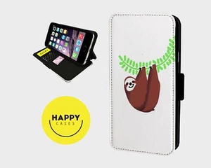 SILLY UPSIDE DOWN SLOTH - Faux Leather Flip Phone Case Cover - iPhone/Samsung - Picture 1 of 5