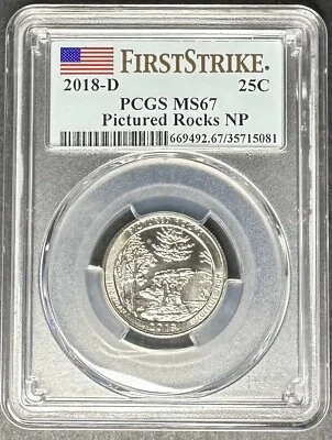 2018-D Pictured Rocks Quarter PCGS MS-67, Buy 3 Items, Get $5 Off!!! - Image 1 of 2