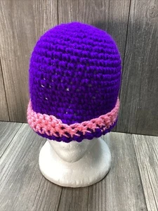 Cappello Beanie Slouch fatto a mano viola rosa lavorato a maglia in cotone 100% fatto a mano - Foto 1 di 16