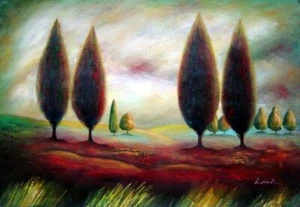 Pintura al óleo paisaje moderno 24x36 árboles en el desierto - Imagen 1 de 1