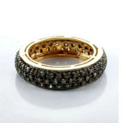 Plata de ley 925 sólida_Anillo de diamantes pavé natural_Anillo de banda estilo vintage Foto 1 de 4