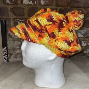Vintage Adult Handmade Crochet Yarn Knit Golf Visor Hat Cap Pom Pom - Picture 1 of 7