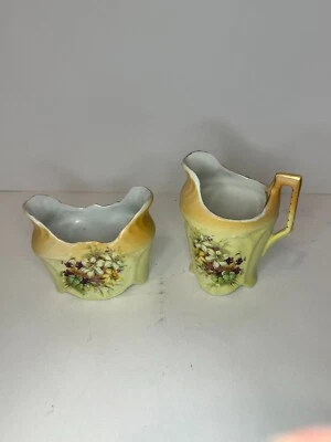 Juego De Colección De 2 Crema Y Azúcar Floral Pintado A Mano Austriaco Años 20-30 ANTIGUO Foto 1 de 4