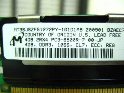 Micron 4GB PC3-8500R DDR3 1066 MT36JSZF51272PY-1G1D1A*****Tested***** - Image 1 of 2