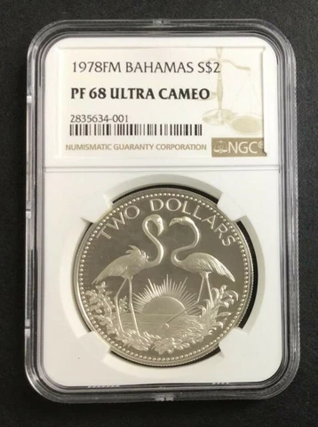 1978 FM PROOF BAHAMAS SHIELD FLAMINGO S$2 NGC PF 68 ULTRA CAMEO MINTAGE 11K (056 Cover