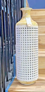 Stunning 22” T Two-Tone Iron Decorative Vase – Woven Cane Style Sagebrook Home - Picture 1 of 2