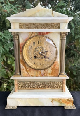 Antique Circa 1880s - 1890s Japy Freres White Onyx Mantle Clock - SEE VIDEO - Image 1 of 4