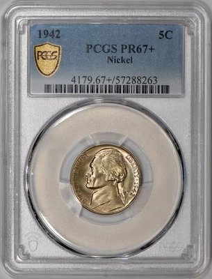 1942 Proof Jefferson Nickel 5c Type 1 PCGS PR67+ - Image 1 of 4