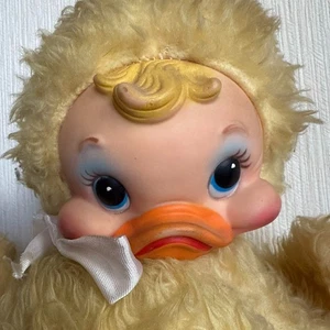 Muñeca de pato Rushton cara de goma AMARILLA antigua vintage 24 cm RARA USADA de JAPÓN - Imagen 1 de 10