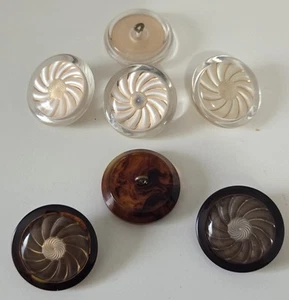 Set of 4 Vtg Clear/ Carmel Tortoise Shell + 3 Dk Brn w/Tan Swirl Lucite Buttons - Picture 1 of 3