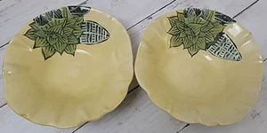 Set Of 2 Tommy Bahama Yellow & Green Floral Succulent Bowls 6.75" W/D 2.25 T - Picture 1 of 8