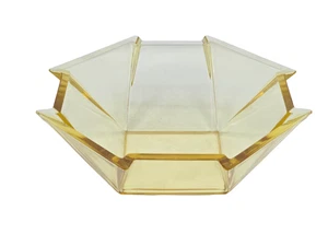 FOSTORIA GEORGE SAKIER GEOMETRIC OCTAGON YELLOW GLASS BOWL 8" - Picture 1 of 17