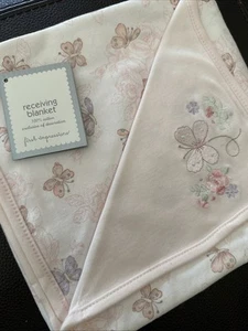 First Impressions Baby Blanket pink butterflies Reversible Floral Flowers Lovey - Picture 1 of 7