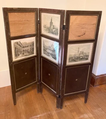 Винтажный деревянный 3-панельный складной экран 4 фута с 6 рамками для картин - Изображение 1 из 4