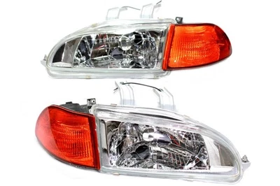Faros de vidrio cromado para Honda Civic 92-95 4 puertas con luz de ciudad + esquinas ámbar Foto 1 de 3