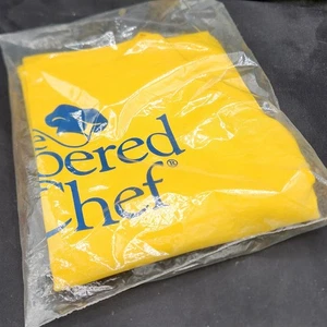 Pampered Chef Apron Yellow Blue Logo Brand New Sealed Adult - Picture 1 of 4