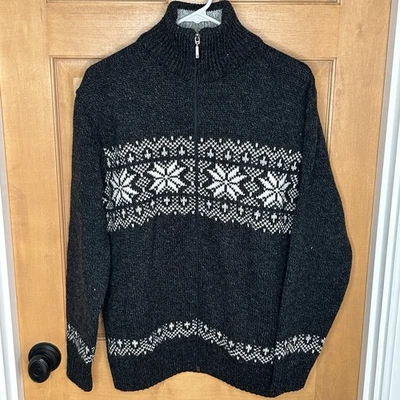 Suéter Fair Isle de Lana Merino para Mujer XL Negro 1/2 Cremallera Cuello Simulado Esquí Nórdico Foto 1 de 4