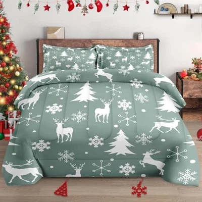 Juego de edredón tamaño con 2 fundas de almohada, Feliz Navidad Invierno Navidad completa 5 Foto 1 de 4