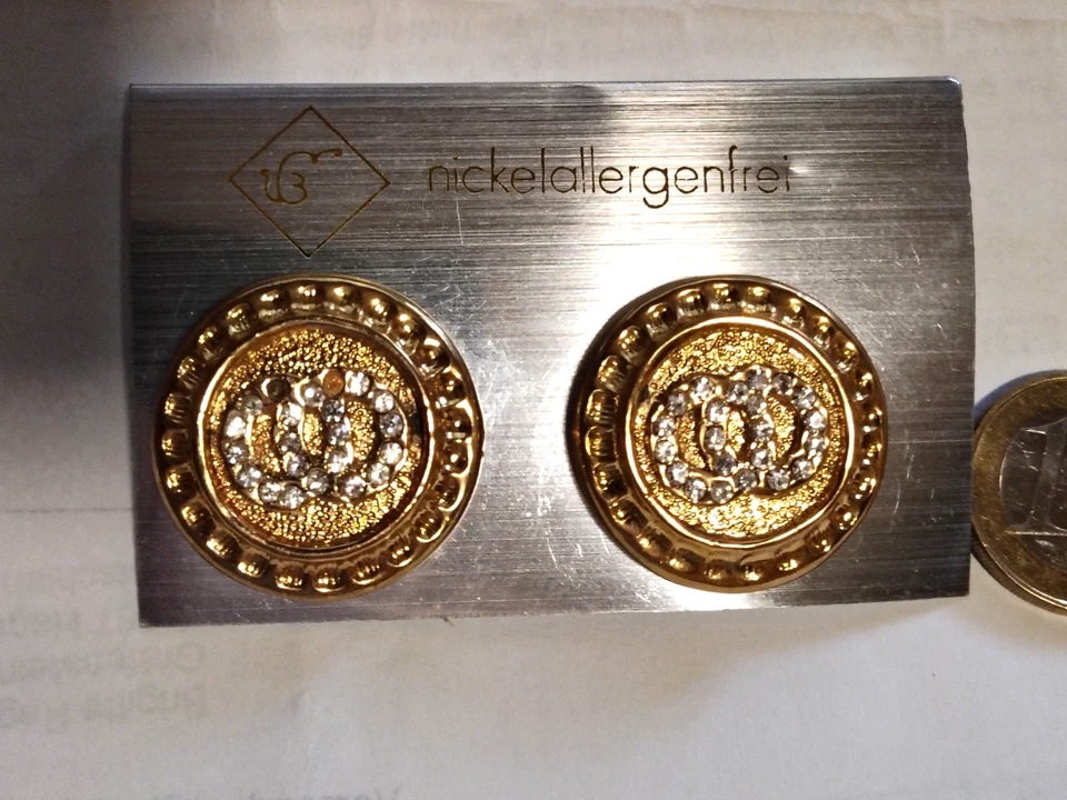 Ohrclips gold rund verziert 2 Glitzerringe  B Ware   kein Ohrloch nötig ca 3 cm - Bild 1 von 1