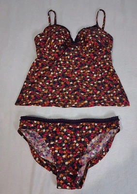 Boden Army Green Dainty Pink Orange Purple Floral Bathing Suit Tankini Bikini 4 - Image 1 of 4