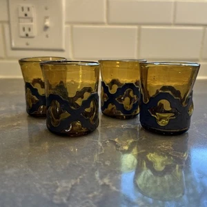 Felipe Derflingher Encased Blown Glass Shot Glasses Hand blown X4 Brutalist MCM - Picture 1 of 8