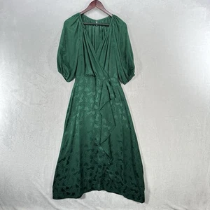 Vestido Saloni Para Mujer 6 Verde Esmeralda Olivia Floral Seda Crepé Estilo Envolvente Midi - Imagen 1 de 11