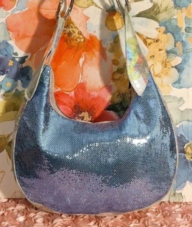 Bolso Hobo Metálico Malla Azul Whiting & Davis Raro  Foto 1 de 4
